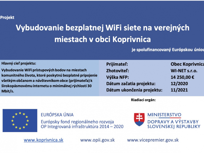 Úradná tabuľa / Vybudovanie bezplatnej WiFi siete na verejných m